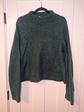 & Other Stories Boxy Fit Forest Green Mock Neck Wool Sweater Size L